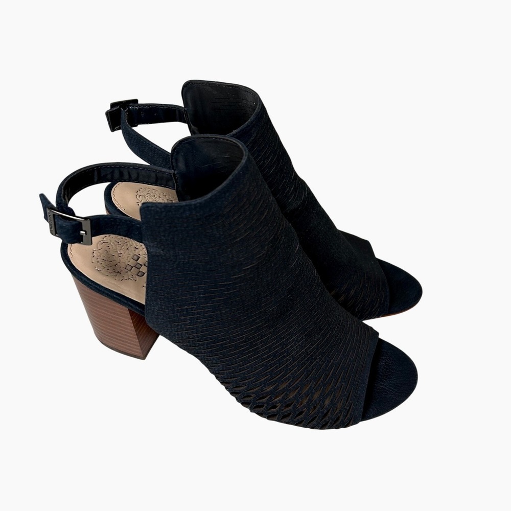 Vince Camuto Badesti Sandals Women's 7.5 Black Leather Block Heel Sling Shoes